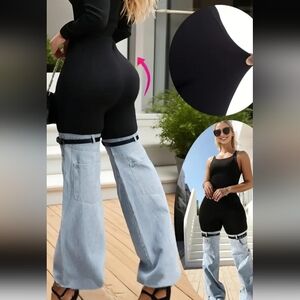 light blue 🩵 Denim half jegging detailed lbottoms with adjustable belt straps